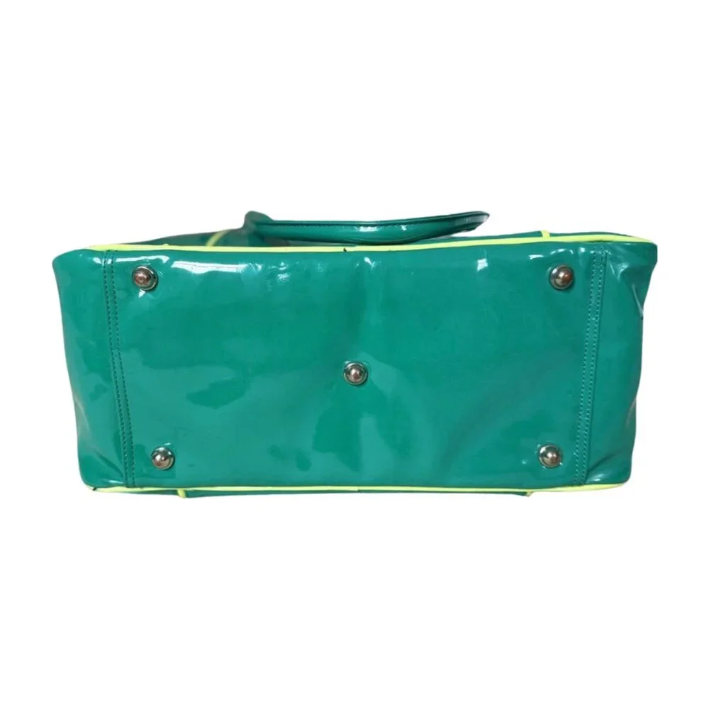 Puma Green Patent Tote Bag | Retro Y2K Gym Duffel Purse with Yellow Trim & Logo - Picture 5 of 9